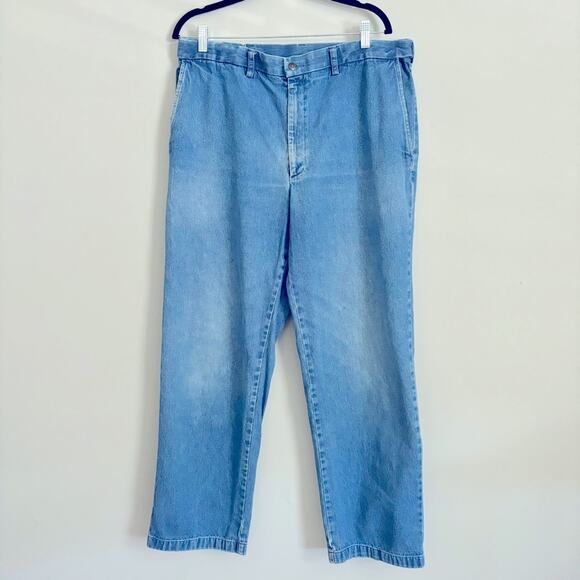 Women’s 90s Y2K Medium Wash Baggy Straight-Leg Jeans Elastic Waistband Size 38 - Picture 1 of 11